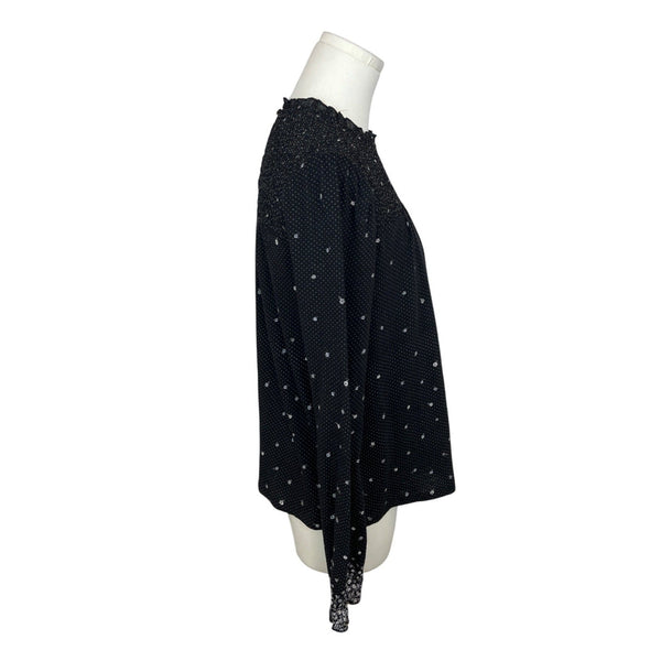 Lucky Brand Womens Black & White Polka Dot Long Sleeve Blouse Sz M