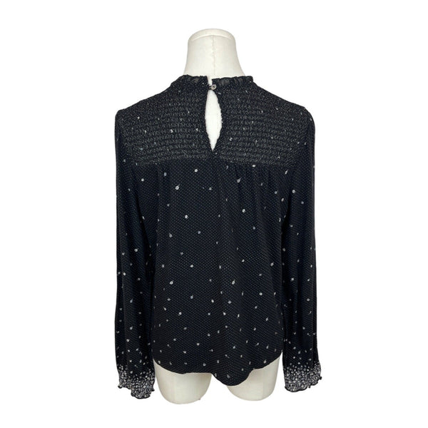 Lucky Brand Womens Black & White Polka Dot Long Sleeve Blouse Sz M