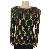 Vtg Laurence Kayan Women’s Black and Gold Beads Sequines Long Sleeve Shirt Sz S