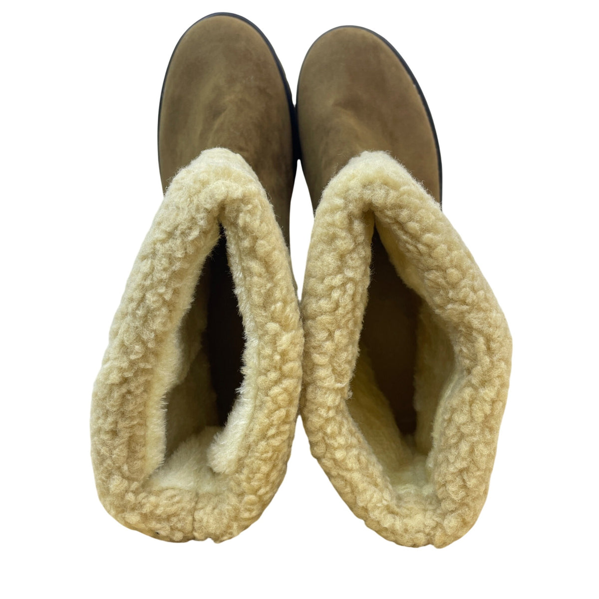 Womens Tan Suede Shearling-Lined Ankle Boots Lug Soles Fold-Over Shaft Size Unknown