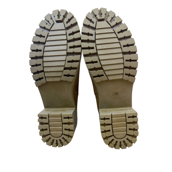 Womens Tan Suede Shearling-Lined Ankle Boots Lug Soles Fold-Over Shaft Size Unknown