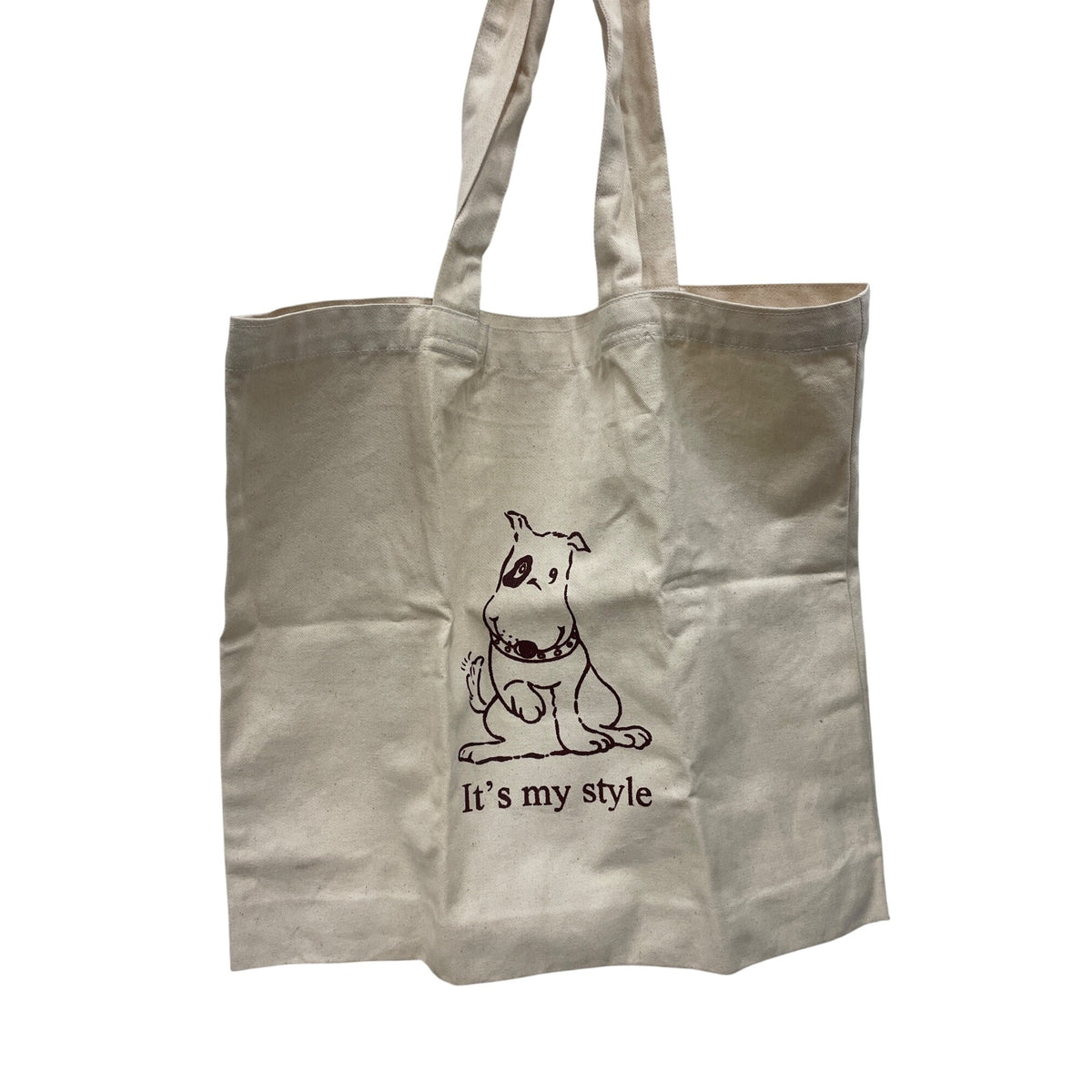 Canvas Beige Tote Bag With Dog Print "Its My Style" Eco-Friendly Cotton Material