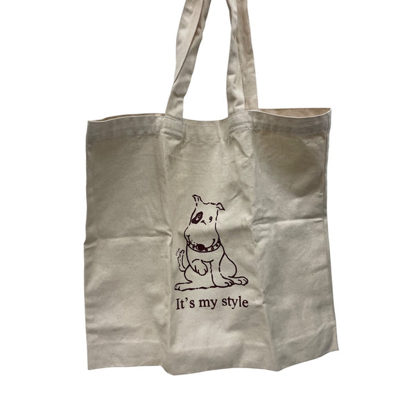 Canvas Beige Tote Bag With Dog Print "Its My Style" Eco-Friendly Cotton Material