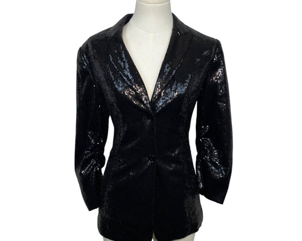 Calvin Klein Women's Black Sequin Blazer With Peak Lapel Size 8