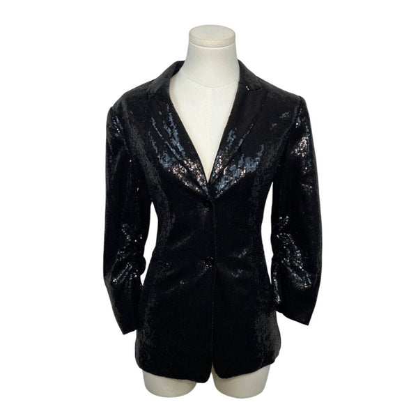 Calvin Klein Womens Black Sequin Blazer With Peak Lapel Size 8