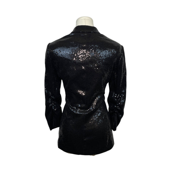 Calvin Klein Womens Black Sequin Blazer With Peak Lapel Size 8