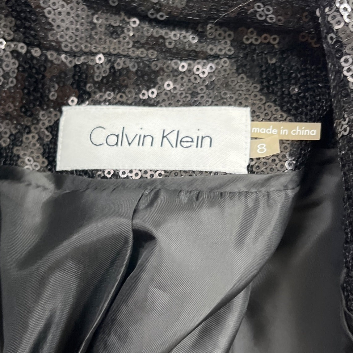 Calvin Klein Womens Black Sequin Blazer With Peak Lapel Size 8