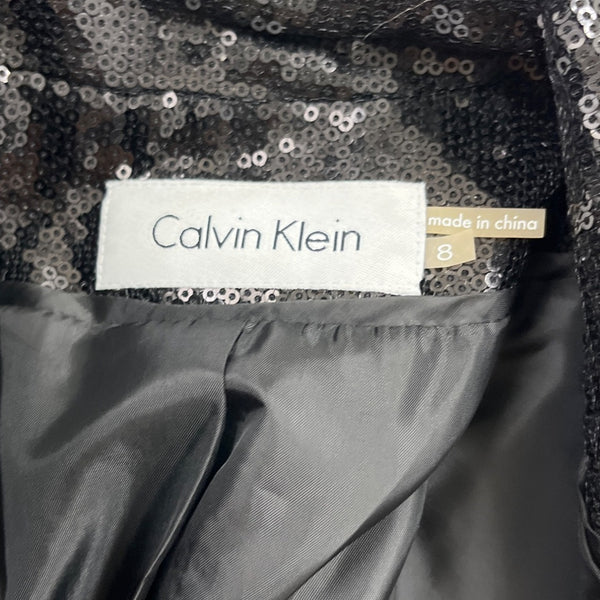 Calvin Klein Womens Black Sequin Blazer With Peak Lapel Size 8