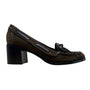 Somethin’ Else By Skechers Brown Suede Moccasin Heels Leather Ribbon Bow Sz 6.5H