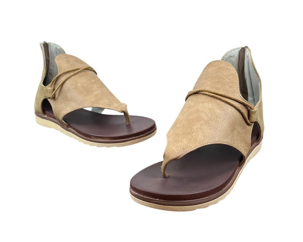 Womens Brown Zipper Back With Toe Loop & Rope Detail Ankle Sandals Size 42
