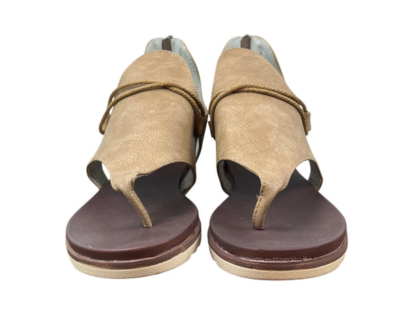 Womens Brown Zipper Back With Toe Loop & Rope Detail Ankle Sandals Size 42