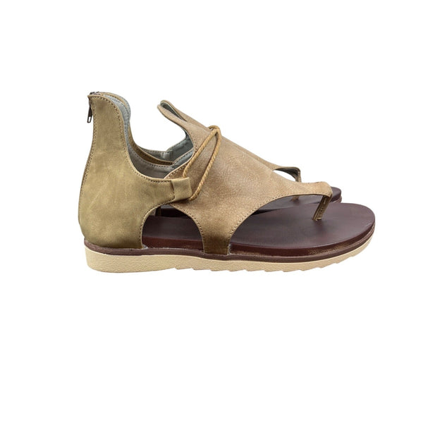 Womens Brown Zipper Back With Toe Loop & Rope Detail Ankle Sandals Size 42
