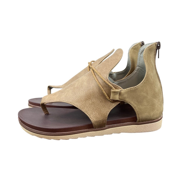 Womens Brown Zipper Back With Toe Loop & Rope Detail Ankle Sandals Size 42