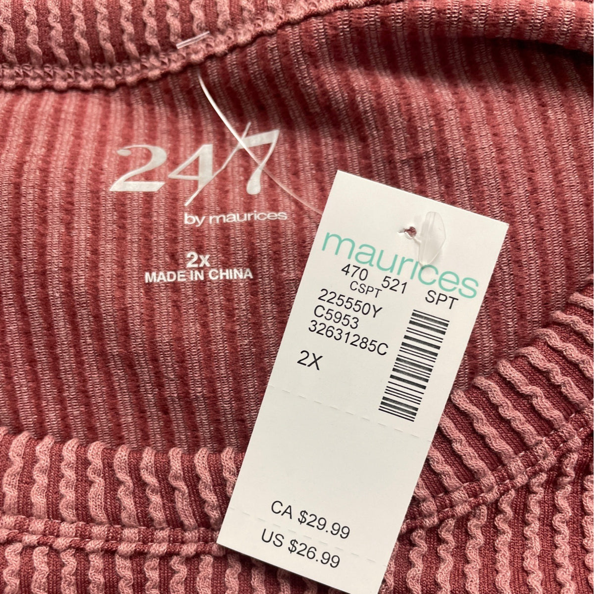 Maurices Women’s Pink Polyester Rayon Ribbed Blouse Size 2X - New