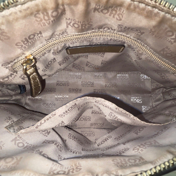 Michael Kors Metallic Gold Tone Chain Strap & Logo Plate Crossbody Bag Sz M
