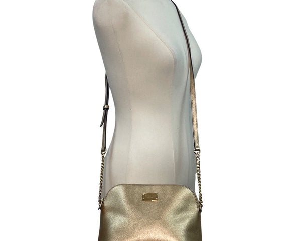 Michael Kors Metallic Gold Tone Chain Strap & Logo Plate Crossbody Bag Sz M