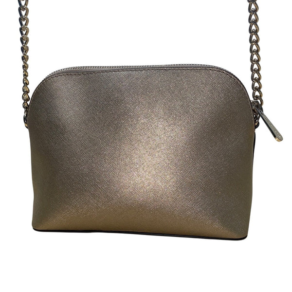Michael Kors Metallic Gold Tone Chain Strap & Logo Plate Crossbody Bag Sz M