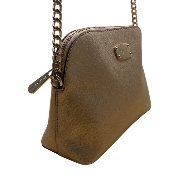 Michael Kors Metallic Gold Tone Chain Strap & Logo Plate Crossbody Bag Sz M