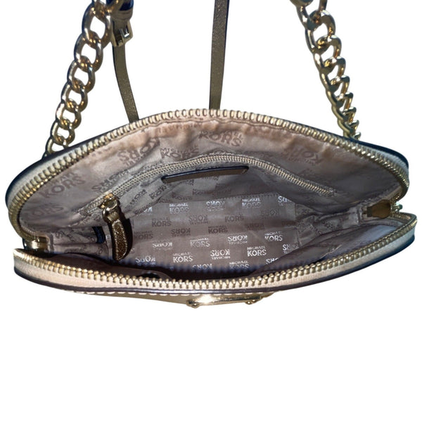 Michael Kors Metallic Gold Tone Chain Strap & Logo Plate Crossbody Bag Sz M