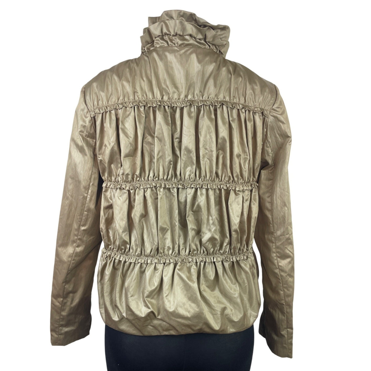 Nine West Women’s Gold Ruffle Cinched Jacket W/ Drawstring Hood Size S