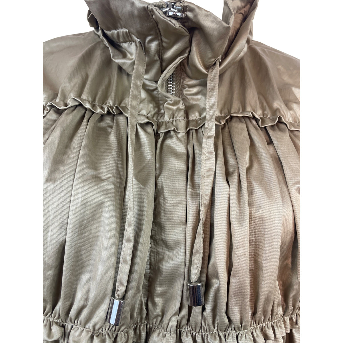Nine West Women’s Gold Ruffle Cinched Jacket W/ Drawstring Hood Size S