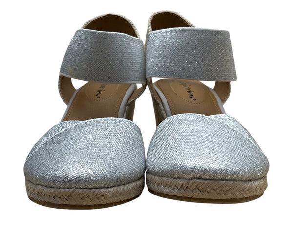Comfortview Women’s Silver Espadrille Abra Wedge Sandals Size 7.5M - New