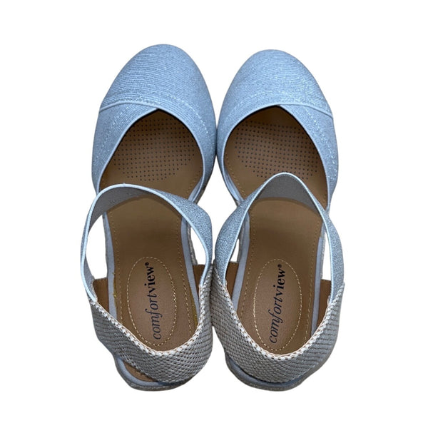 Comfortview Women’s Silver Espadrille Abra Wedge Sandals Size 7.5M - New