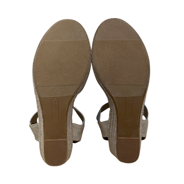 Comfortview Women’s Silver Espadrille Abra Wedge Sandals Size 7.5M - New