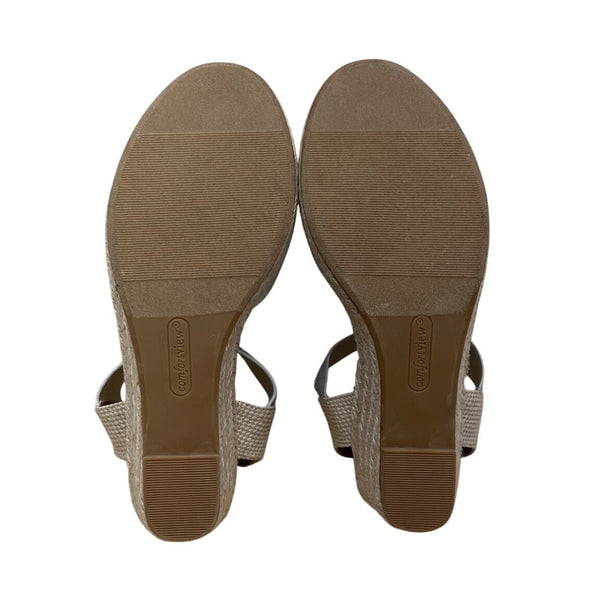 Comfortview Women’s Silver Espadrille Abra Wedge Sandals Size 7.5M - New