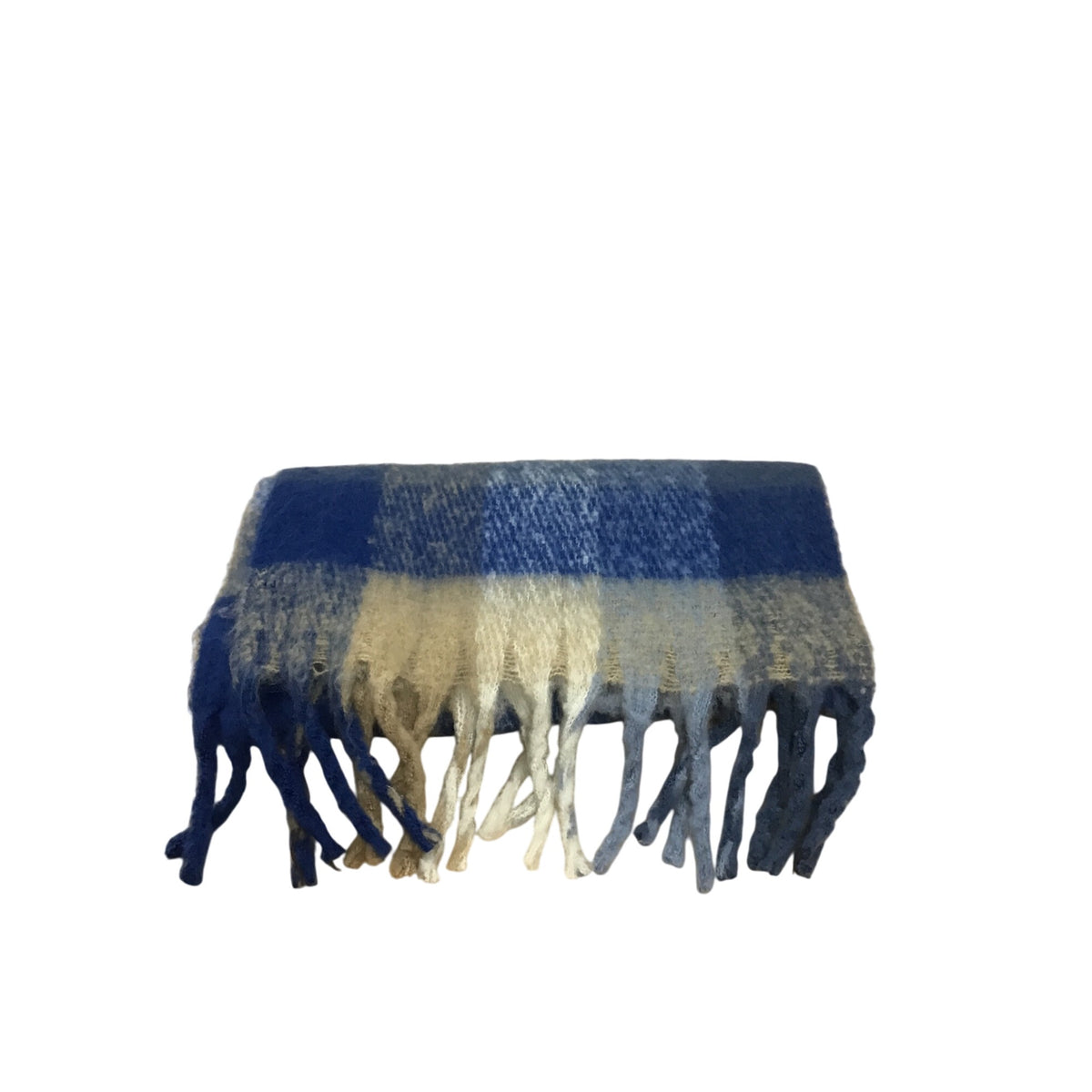 Steve Madden Women’s Blue Polyester Fringe Scarf One Size Checkered Pattern