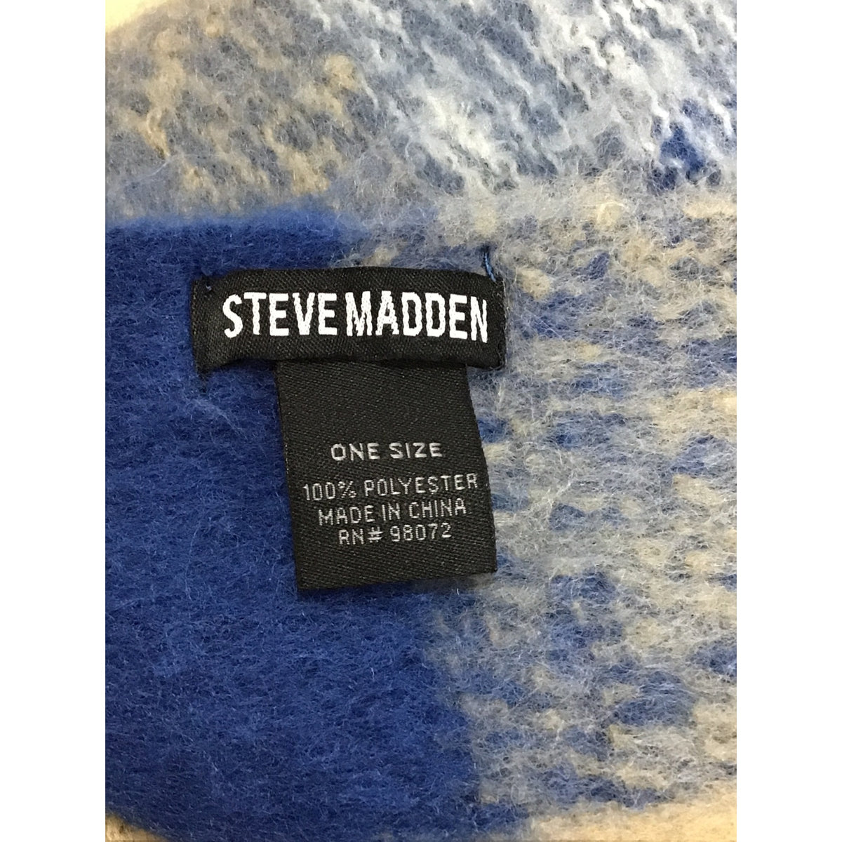 Steve Madden Women’s Blue Polyester Fringe Scarf One Size Checkered Pattern