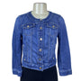 White House Black Market Women’s Blue Denim Button Front Fitted Jacket Size 4