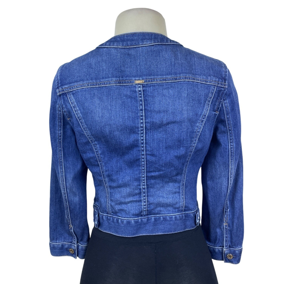 White House Black Market Women’s Blue Denim Button Front Fitted Jacket Size 4