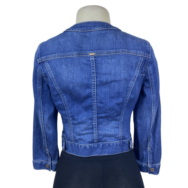 White House Black Market Women’s Blue Denim Button Front Fitted Jacket Size 4