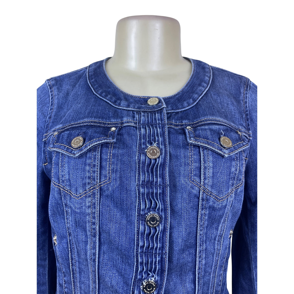 White House Black Market Women’s Blue Denim Button Front Fitted Jacket Size 4