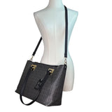 Marc New York Women’s Black Monogram Faux Leather Gold Accent 3-In-1 Tote Bag Sz L