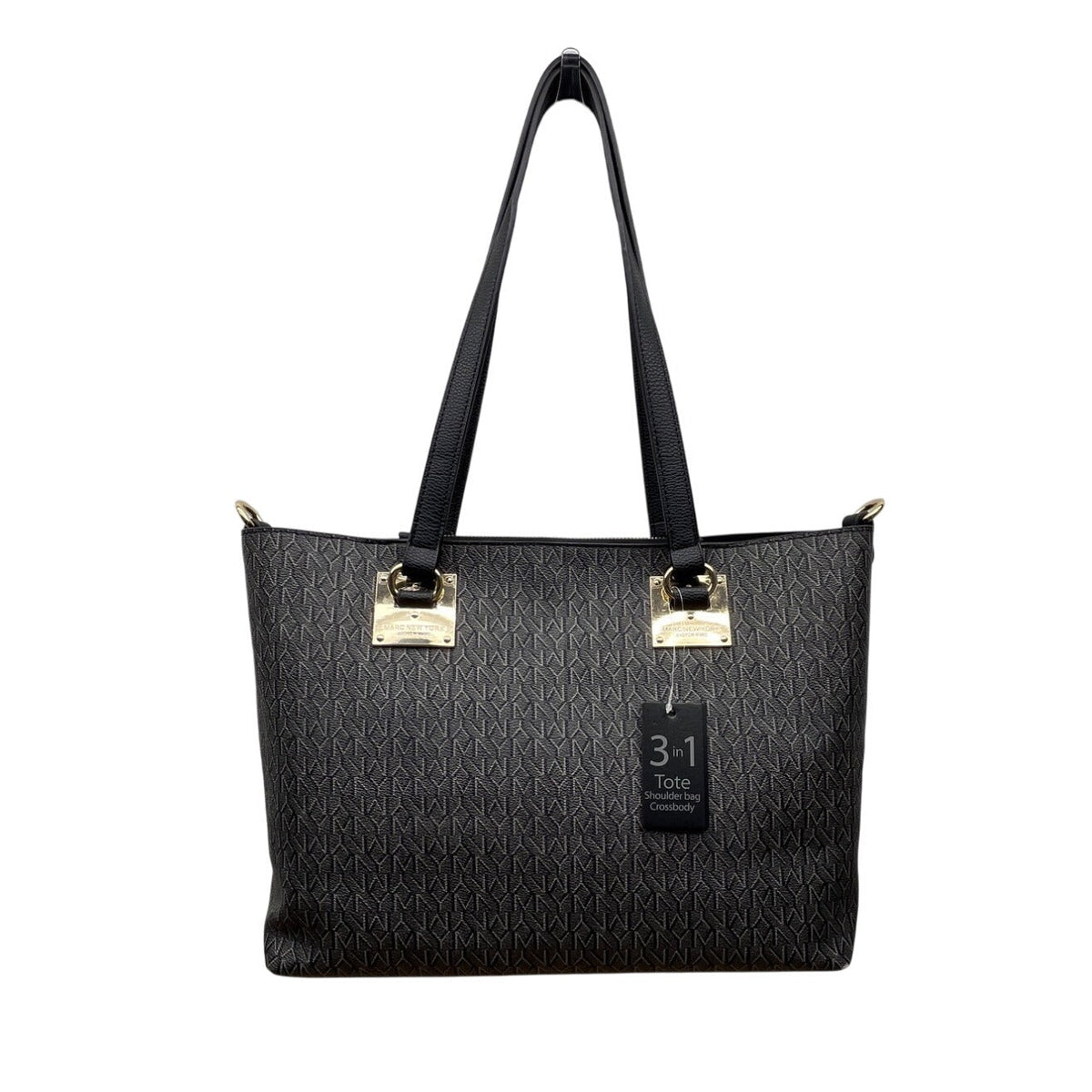 Marc New York Women’s Black Monogram Faux Leather Gold Accent 3-In-1 Tote Bag Sz L