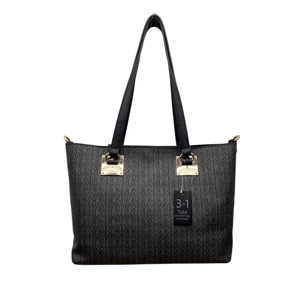 Marc New York Women’s Black Monogram Faux Leather Gold Accent 3-In-1 Tote Bag Sz L