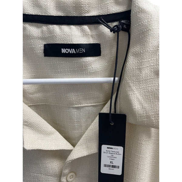 Nova Men Cream Textured Short Sleeve Button-Up Mens Shirt XL