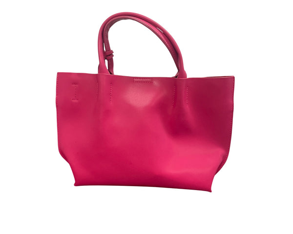 Bright Pink Leather Tote Bag With Tassel Accent & Magnetic Snap Closure