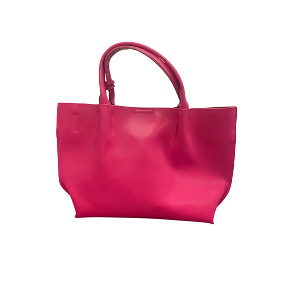 Bright Pink Leather Tote Bag With Tassel Accent & Magnetic Snap Closure