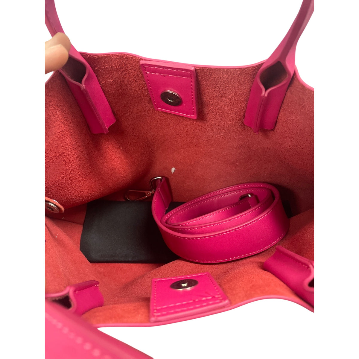 Bright Pink Leather Tote Bag With Tassel Accent & Magnetic Snap Closure
