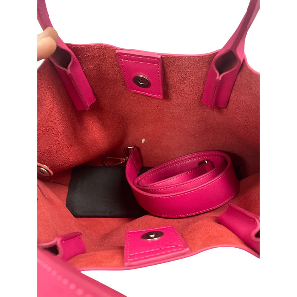 Bright Pink Leather Tote Bag With Tassel Accent & Magnetic Snap Closure