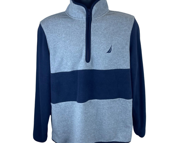 Nautica Mens Gray Navy Fleece Quarter Zip Pullover NAUTEX  Size S