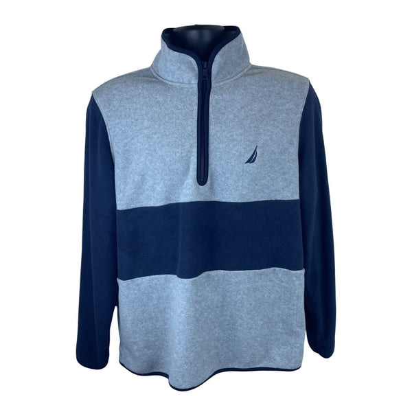 Nautica Mens Gray Navy Fleece Quarter Zip Pullover NAUTEX  Size S