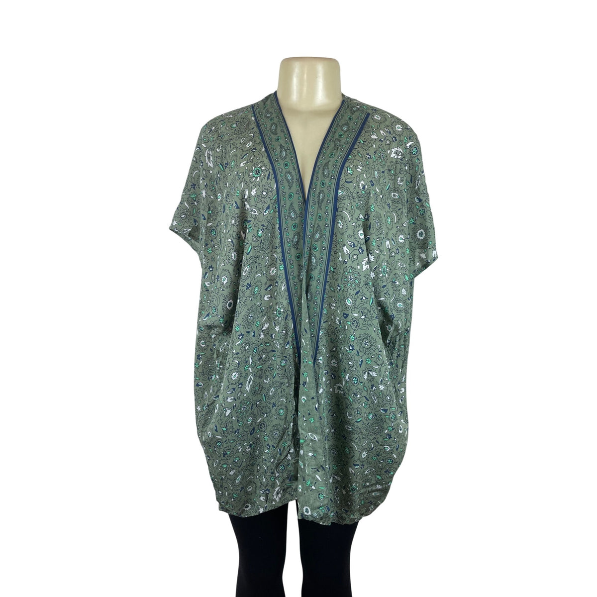 Loft Women's Floral Kimono Wrap XS/S Green Pattern Open Front Lightweight