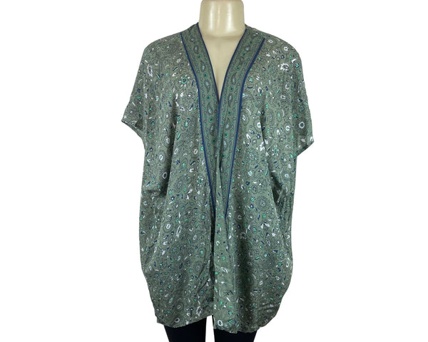 Loft Womens Floral Kimono Wrap XS/S Green Pattern Open Front Lightweight- New