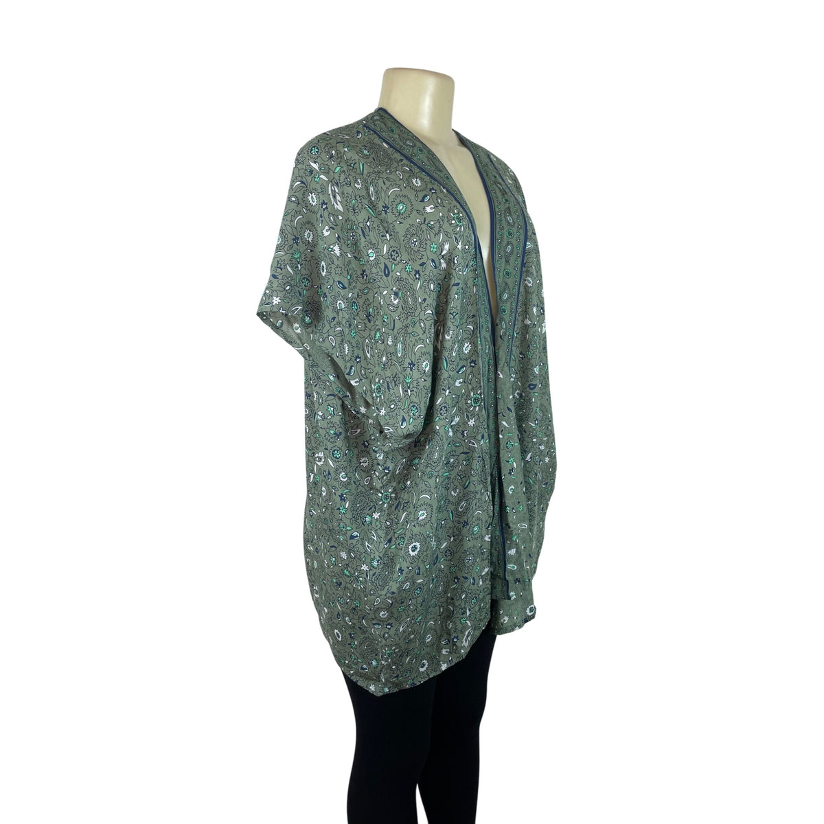 Loft Women's Floral Kimono Wrap XS/S Green Pattern Open Front Lightweight