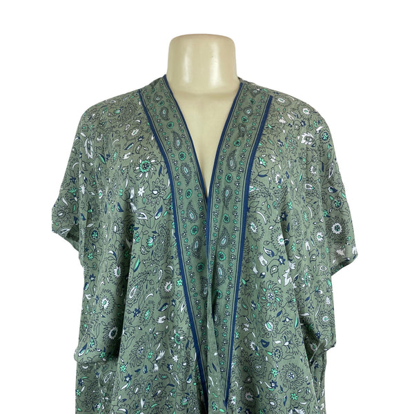 Loft Women's Floral Kimono Wrap XS/S Green Pattern Open Front Lightweight