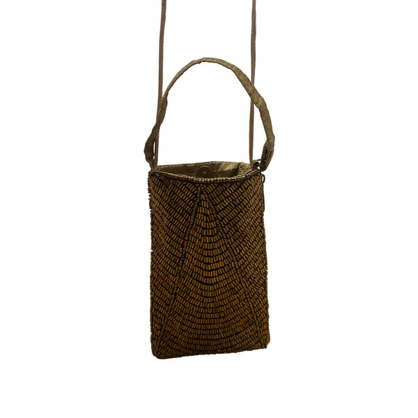 Vintage Bamboo Trading Company Womens Gold Beaded Adjustable Strap Crossbody Bag